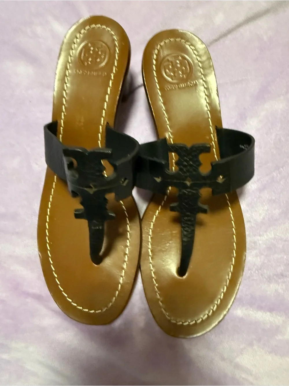Tory Burch Miller Black Leather Block Heel Sandals Size 7 Like New
